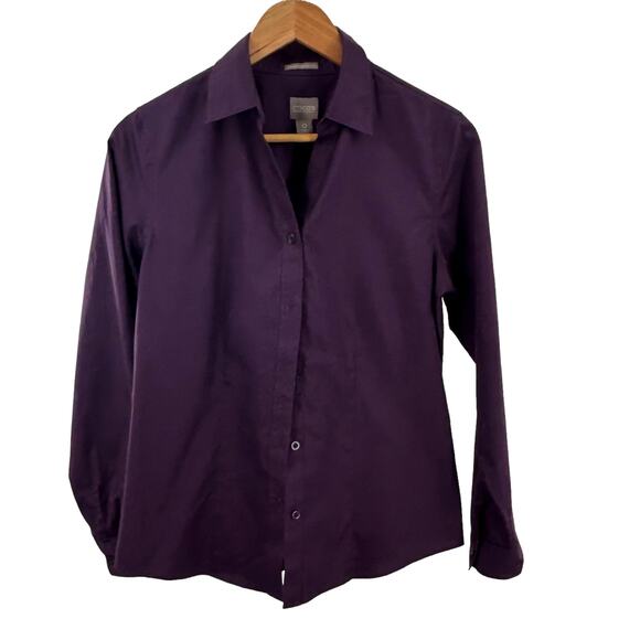 CHICO'S Women's V-Neck Non-Iron Covered Placket Button Front Shirt Size 1 Purple - Picture 1 of 9